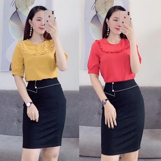 Áo Sơ Mi Chấm Bi Nữ Tay Bồng