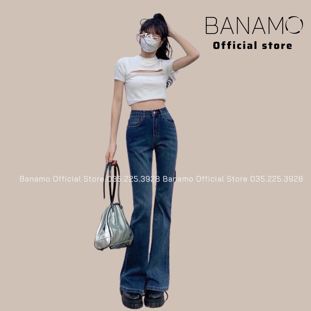 Quần jean ống loe 3 màu sang chảnh siêu hack dáng thời trang Banamo Fashion 463