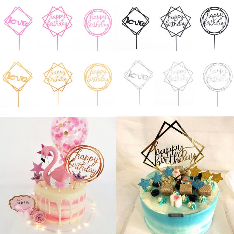 1pc Acrylic Cake Topper "Love" Happy Birthday "Wedding Baby Cupcake