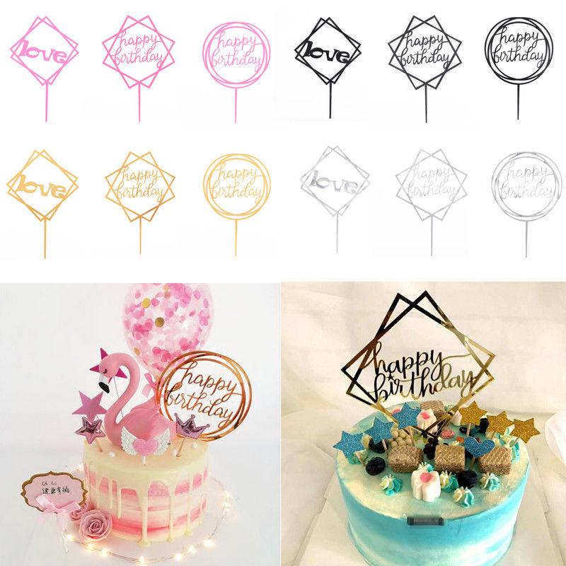 Phụ kiện gắn trang trí bánh kem hình chữ Love hoặc Happy Birthday bằng acrylic xinh xắn