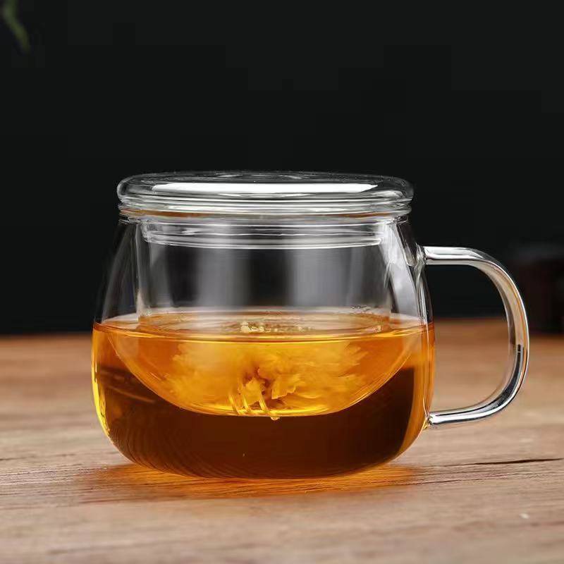 Cốc thủy tinh chịu nhiệt tách nước tách trà tách trà văn phòng cá nhân cốc nước lọc hộ gia đình cốc trà hoa có nắp quà t