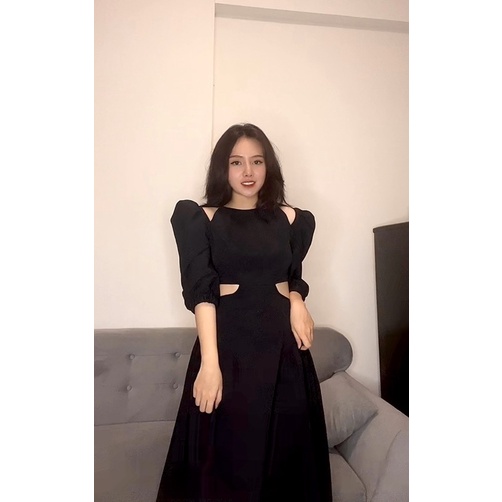 Đ42- Đầm dài tay phồng khoét eo