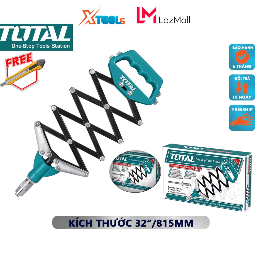 Kìm rút riveter chuyên nghiệp tay gấp Total THT32321 | 8&quot; Kềm đa năng kích thước 32&quot; (815mm), kích thước áp dụng  2.4mm,