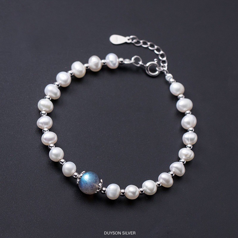 Vòng tay đá mặt trăng ngọc trai nhân tạo mix bi bạc Ý 925 DUYSON SILVER [LTXK11]