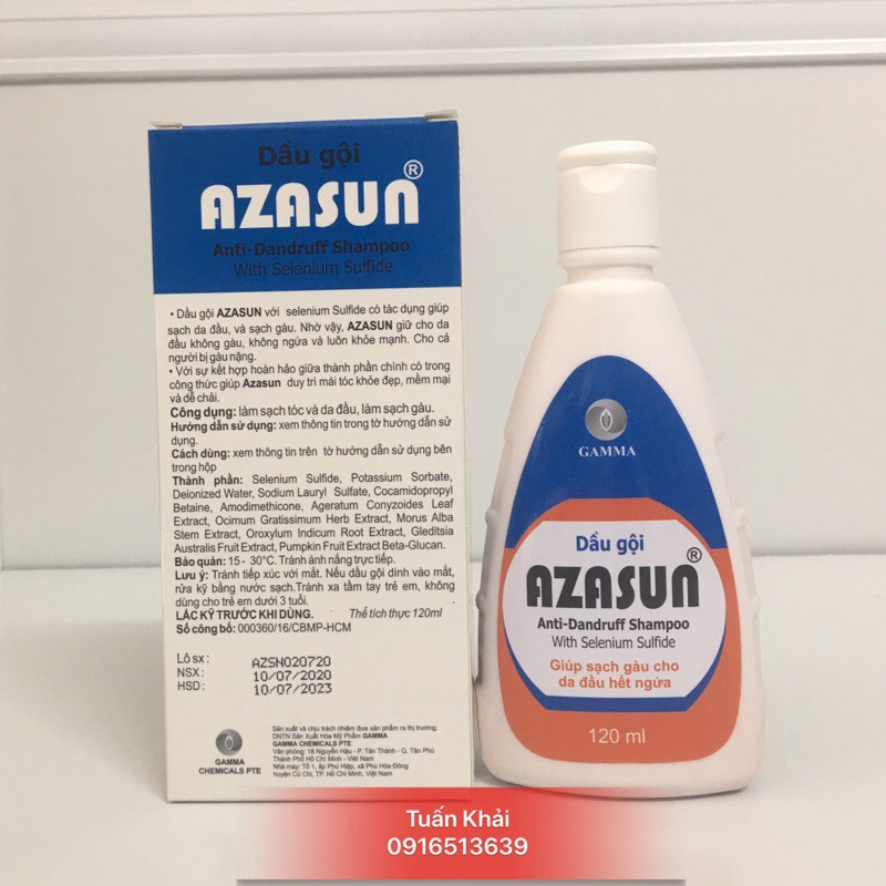 Azasun - Dầu gội sạch gàu ( gàu mảng, gàu vón , vảy da đầu) chai 120ml