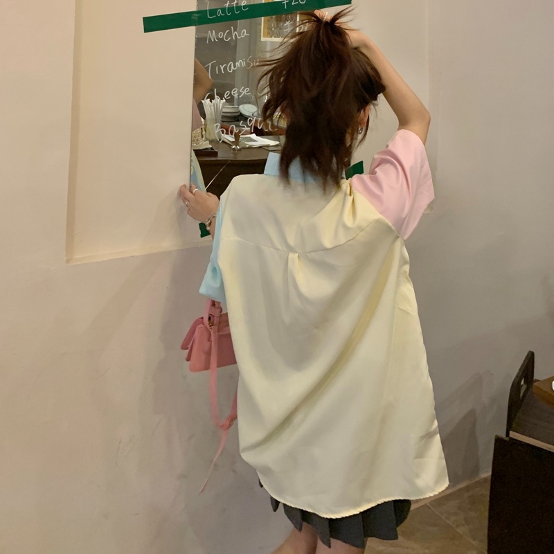 Áo sơ mi ZHELIHANGFEI tay ngắn dáng rộng màu macaron thời trang dành cho nữ