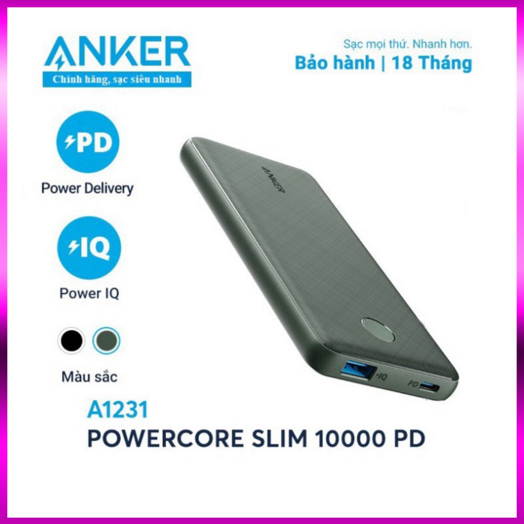 Sạc dự phòng Anker, Pin Dự Phòng ANKER PowerCore Slim 10000mAh PD - A1231  - smartphone chất