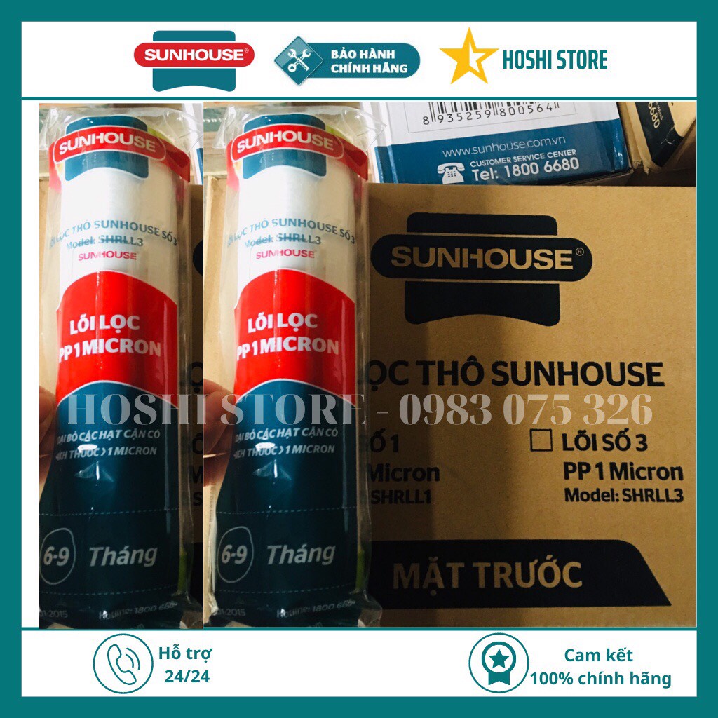 {CHÍNH HÃNG CÓ TÚI BỌC} Bộ 3 lõi Lọc nước số 1,2,3 Sunhouse, Bộ lõi lọc nước, lọc kim loại nặng, tạp chất, vi khuẩn