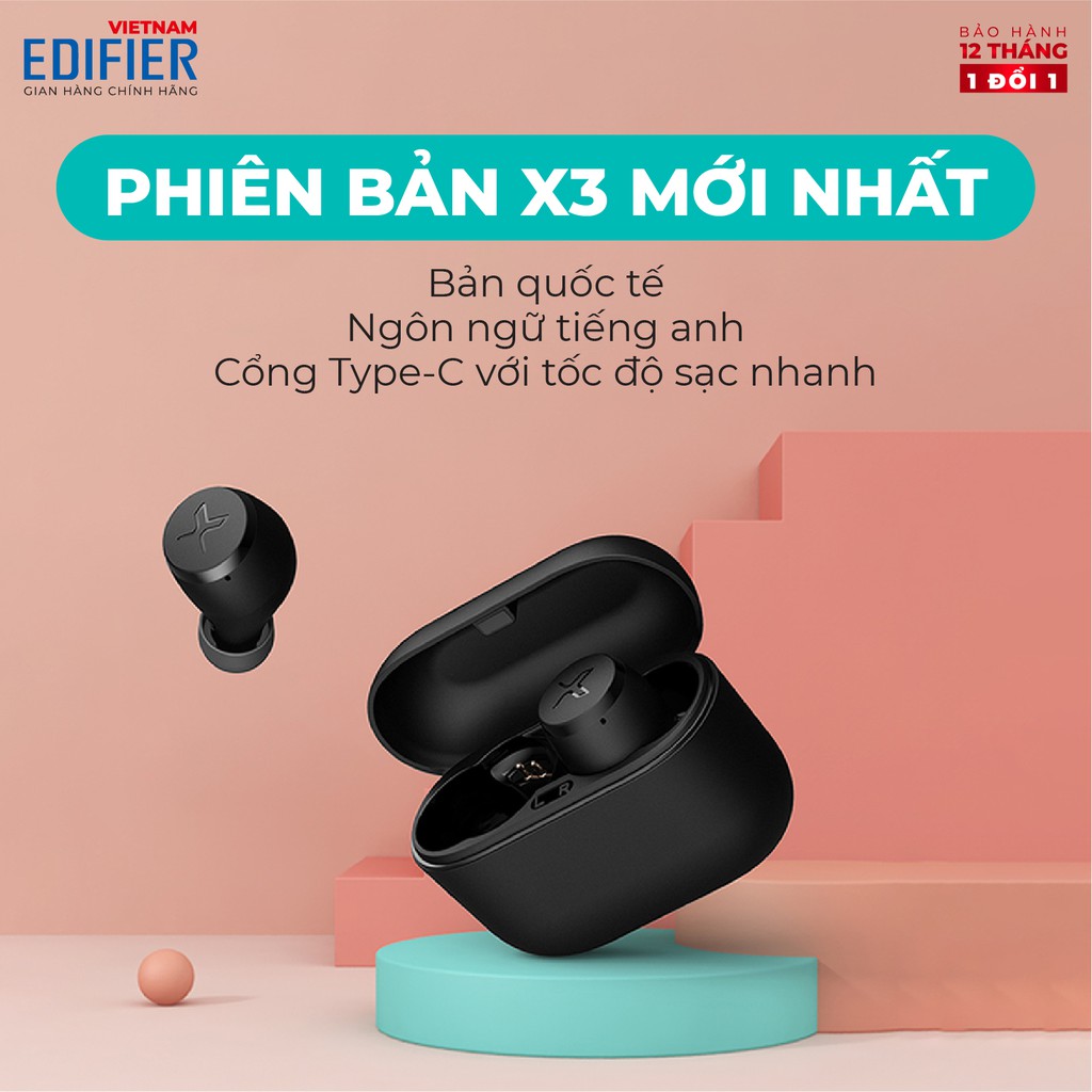 Tai nghe Bluetooth 5.0 EDIFIER X3 Âm thanh Stereo - Chống nước IP55 - Thích hợp học tập và làm việc trực tuyến (online)