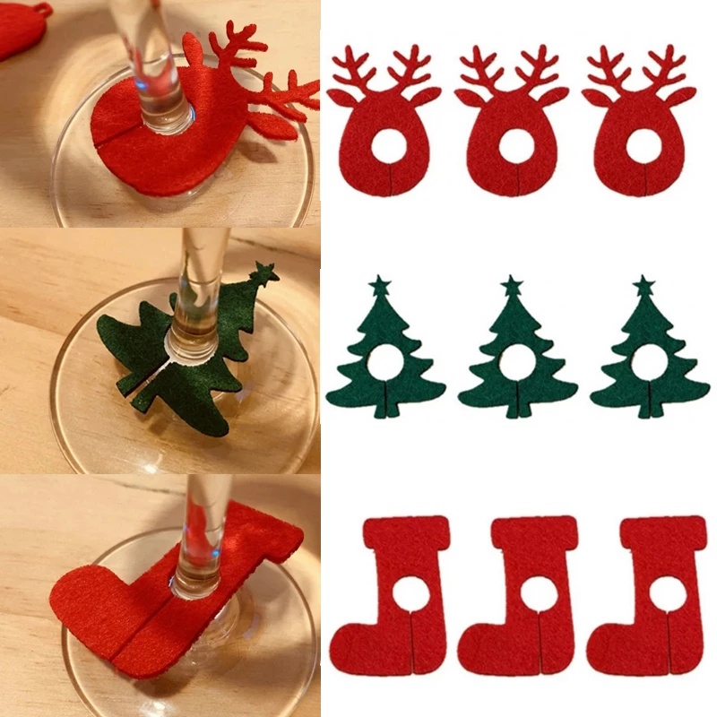 Set 10 Nhẫn Trang Trí Ly Rượu Hình Người Tuyết &amp; Ông Già Noel