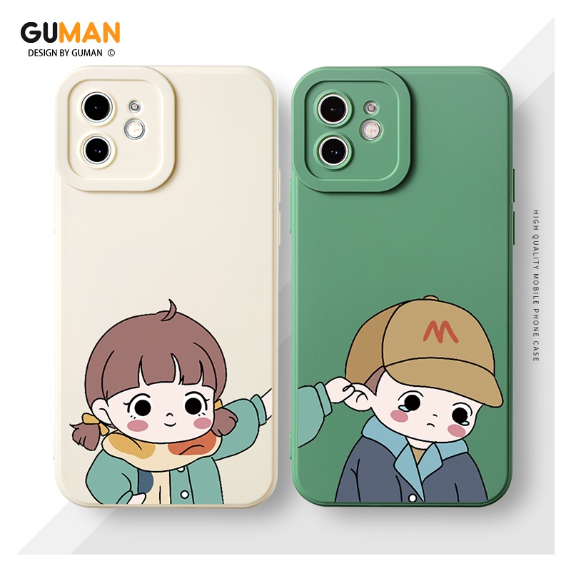 Ốp Điện Thoại GUMAN silicon mềm chống sốc viền vuông ngộ nghĩnh độc lạ hoạt hình cặp đôi dễ thương đẹp cho iPhone 13 12 11 Pro Max SE 2020 X XR XS 8 7 ip 6S 6 Plus kute XYI613