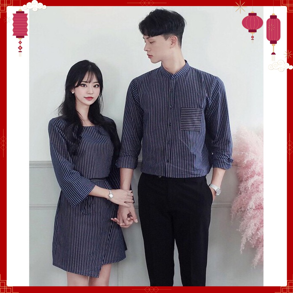 Áo đôi váy sơ mi thời trang thiết kế nam nữ chất đẹp AV173