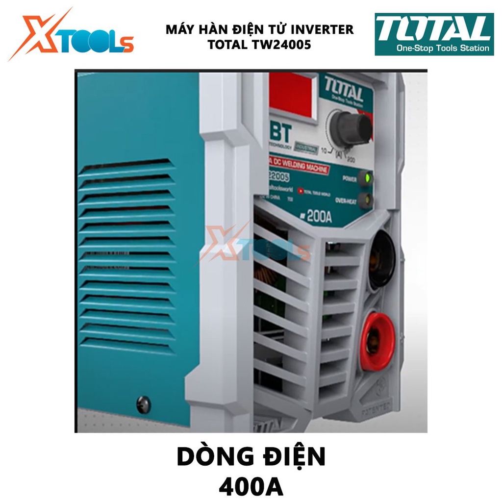 Máy hàn điện tử  TOTAL TW24005 Máy hàn điện tử Inverter MMA Nguồn vào 27 kVA  Dòng điện: 20-400A  Điện cực hàn Ø1.6-6.0m