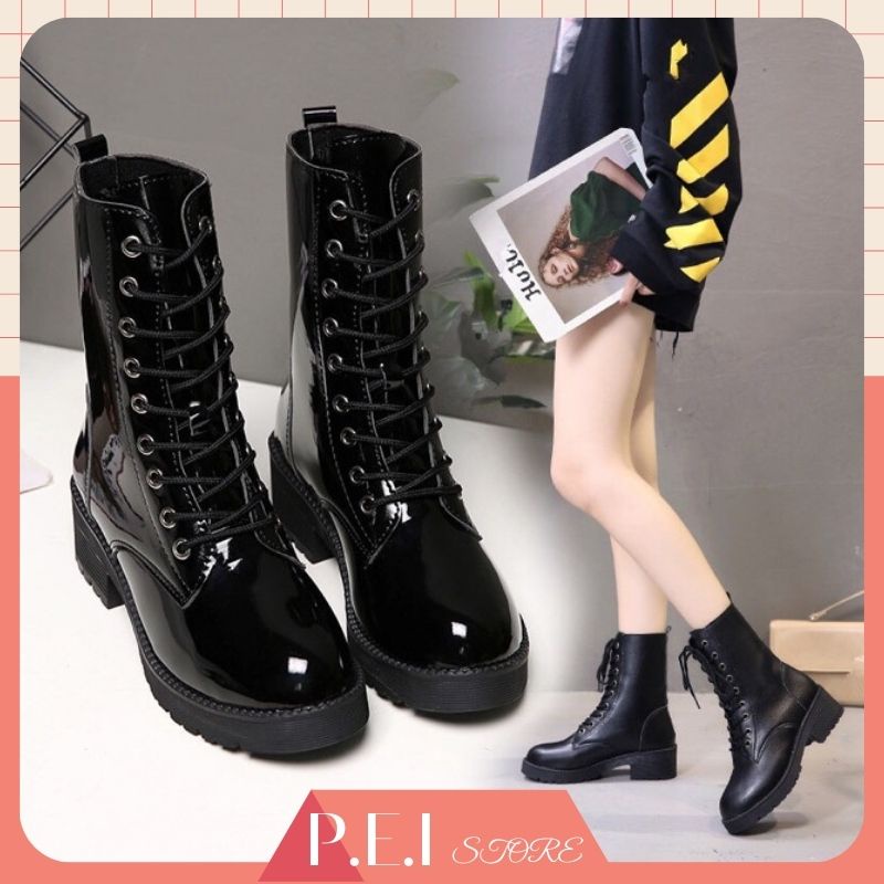 Giày cao cổ nữ boot nữ da lì da bóng hàng ord QC