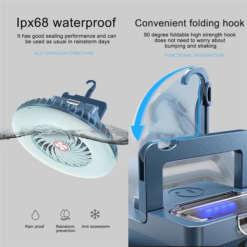 Quạt Cắm Trại Khẩn Cấp 2 Trong 1 Siêu Sáng Có Đèn LED Sạc USB Chống Nước Có Thể Treo Được