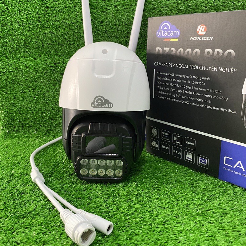 Camera IP Wifi Ngoài trời Vitacam DZ3000 Pro 3MPX 4 LED trợ sáng, 4 LED hồng ngoại, đàm thoại 2 chiều Bảo Hành 1 năm