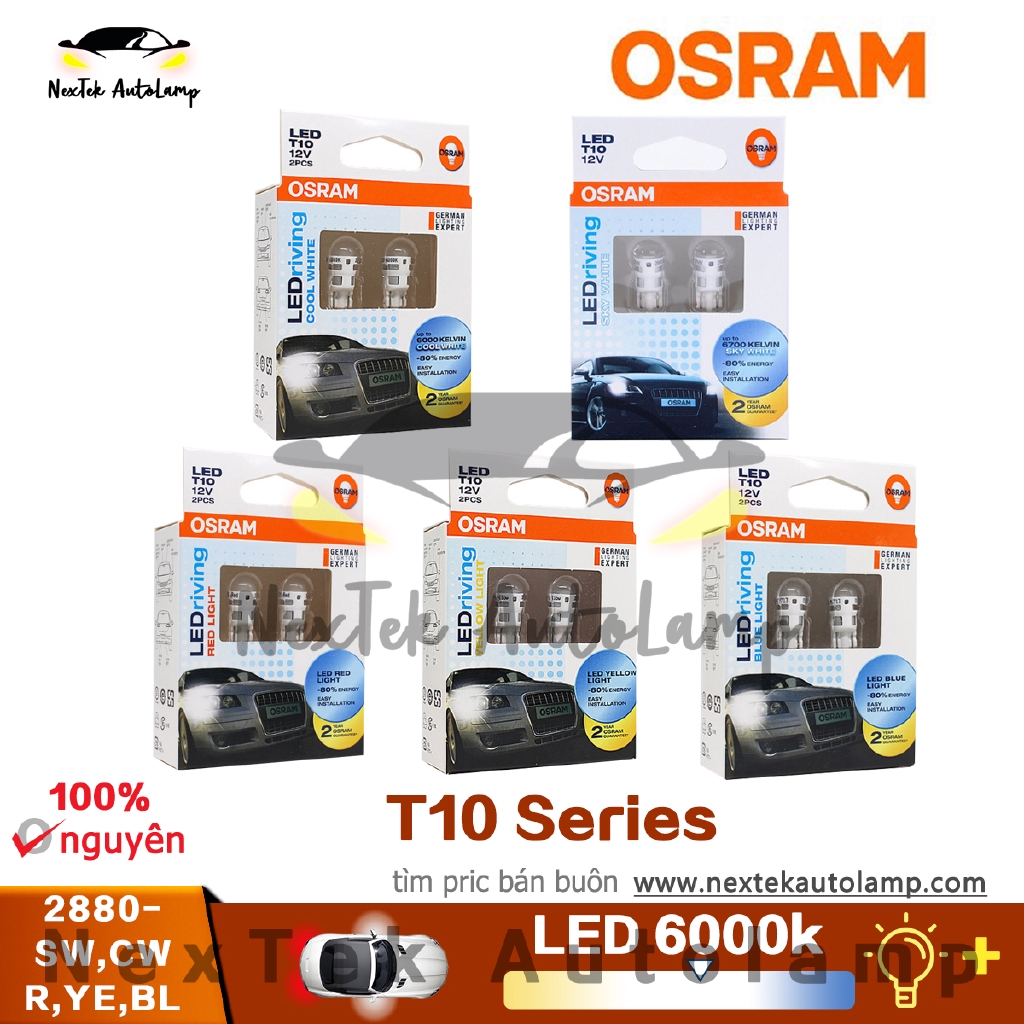 OSRAM T10 LED 2880CW 2880SW 2880R 2880YE 2880BL W5W 6000K 12V 1W Trắng Mát Hổ Phách Màu Xanh Da Trời  Màu đỏ LEDriving