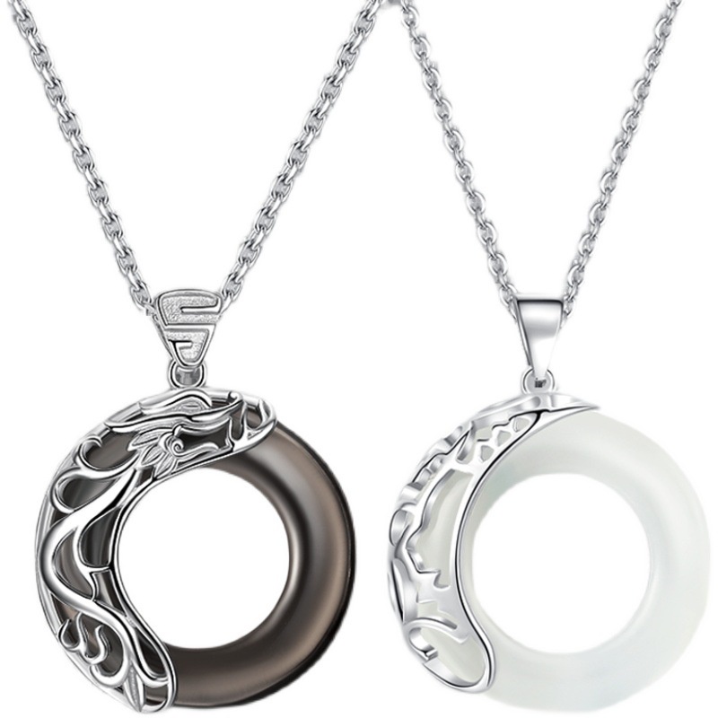 Cặp Vòng cổ Mặt Hình Rồng Phượng Hoàng Mặt Trời Mặt Trăng Màu Đen