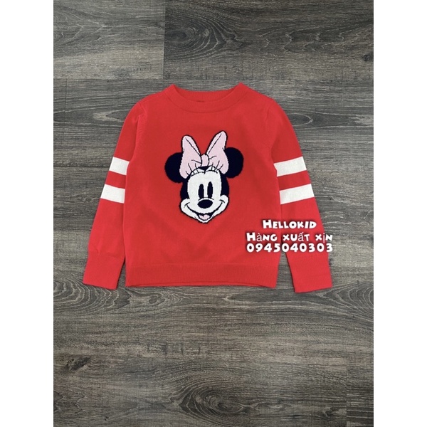 Áo len Minnie đỏ kẻ tay bé gái