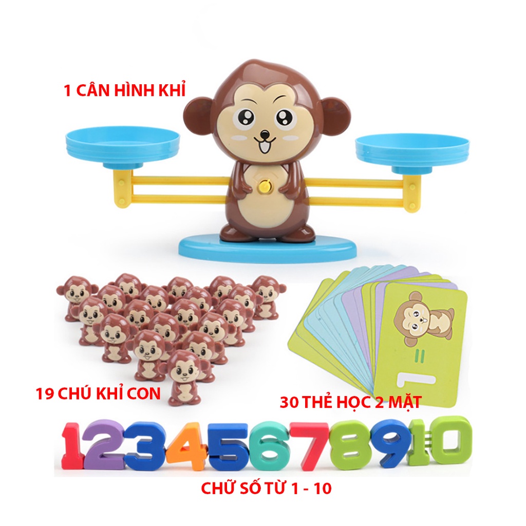 Đồ chơi giáo dục BAPKIDS Bộ khỉ cân bằng toán học cho bé học toán