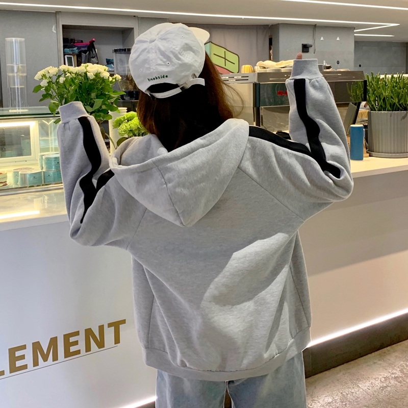 áo khoác nỉ thể thao nỉ bông 1 sọc form thụng màu đen basic, cực xinh xắn cá tính | BigBuy360 - bigbuy360.vn