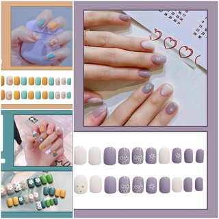Bộ 24 móng giả trang trí nghệ thuật hình hoa (kèm keo dán)