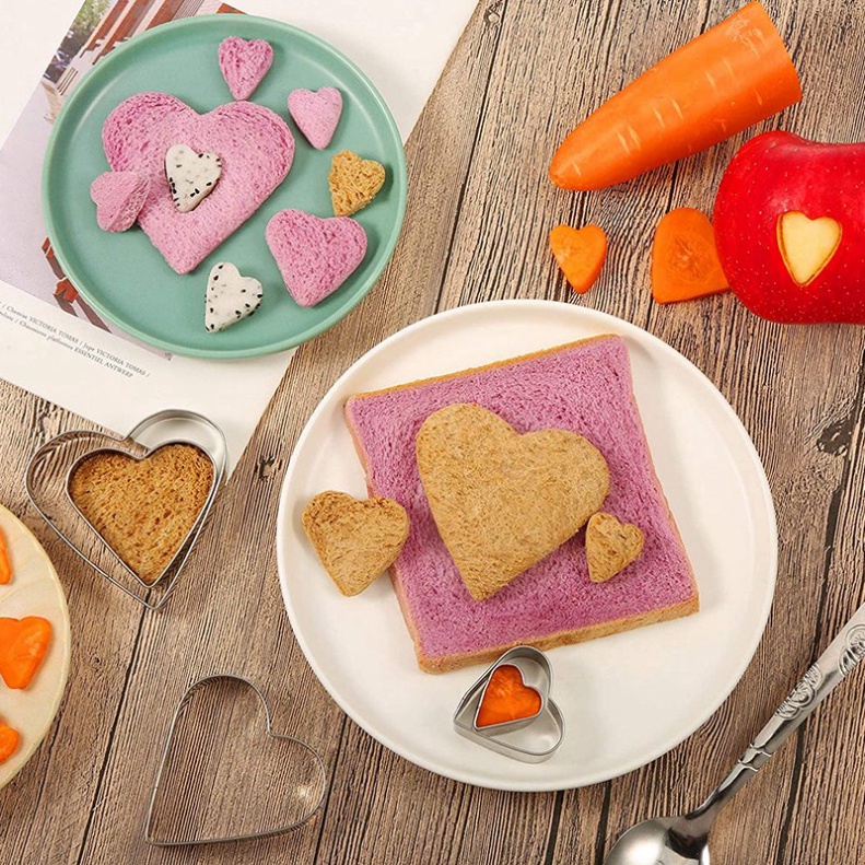 Khuôn cắt bánh cookies, biscuit hình trái tim ( bộ 5 món ) - LOKING