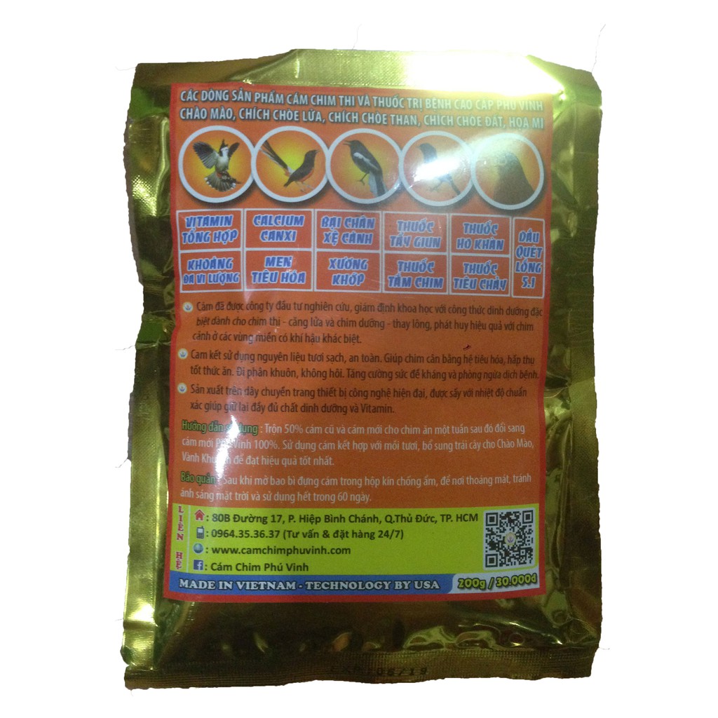 Phú Vinh Cám Tổng Hợp 200g - Thức Ăn Chim [PHÚ VINH TỔNG HỢP]