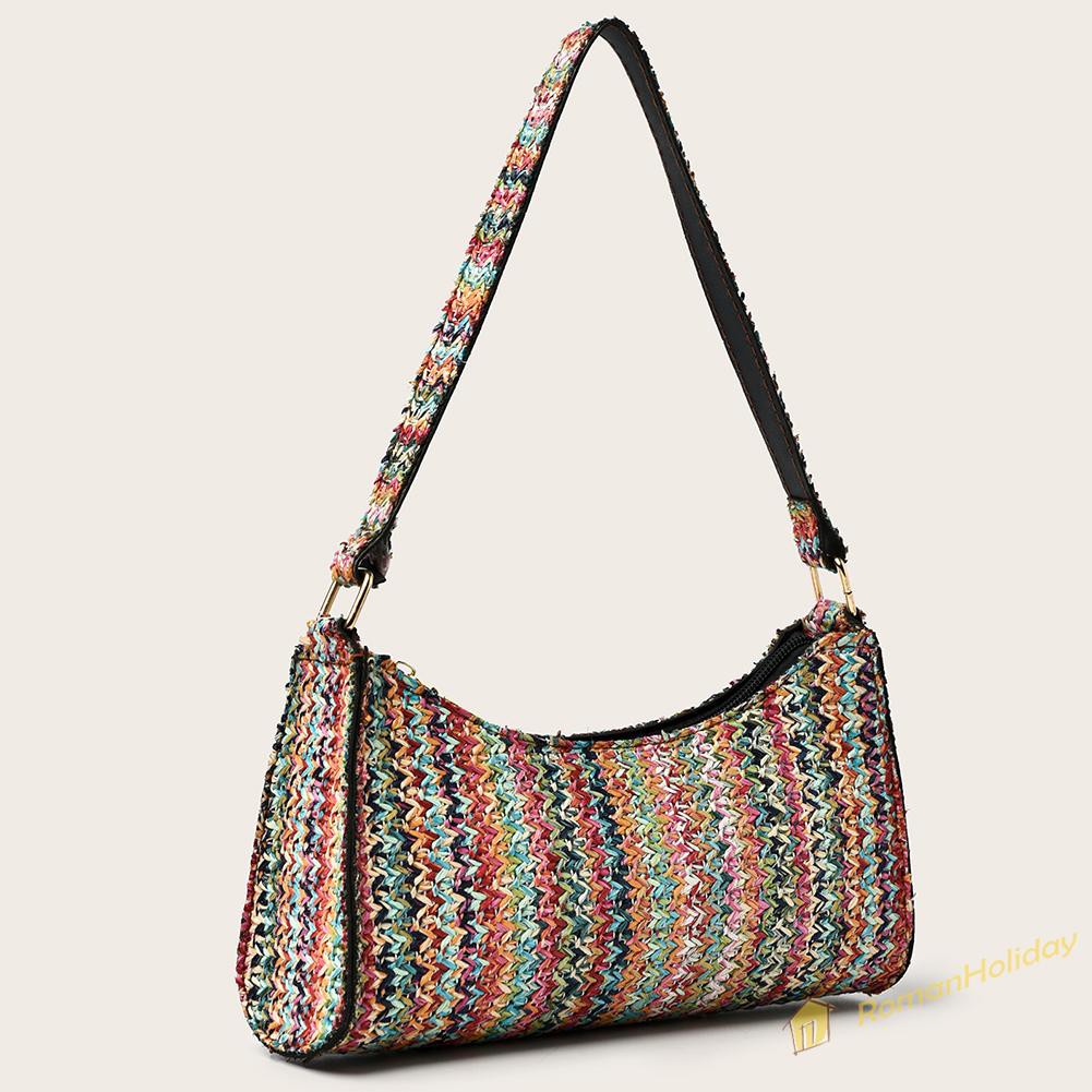 【On Sale】Bohemian Women Straw Woven Shoulder Hobos Bag Beach Small Handbag Purse