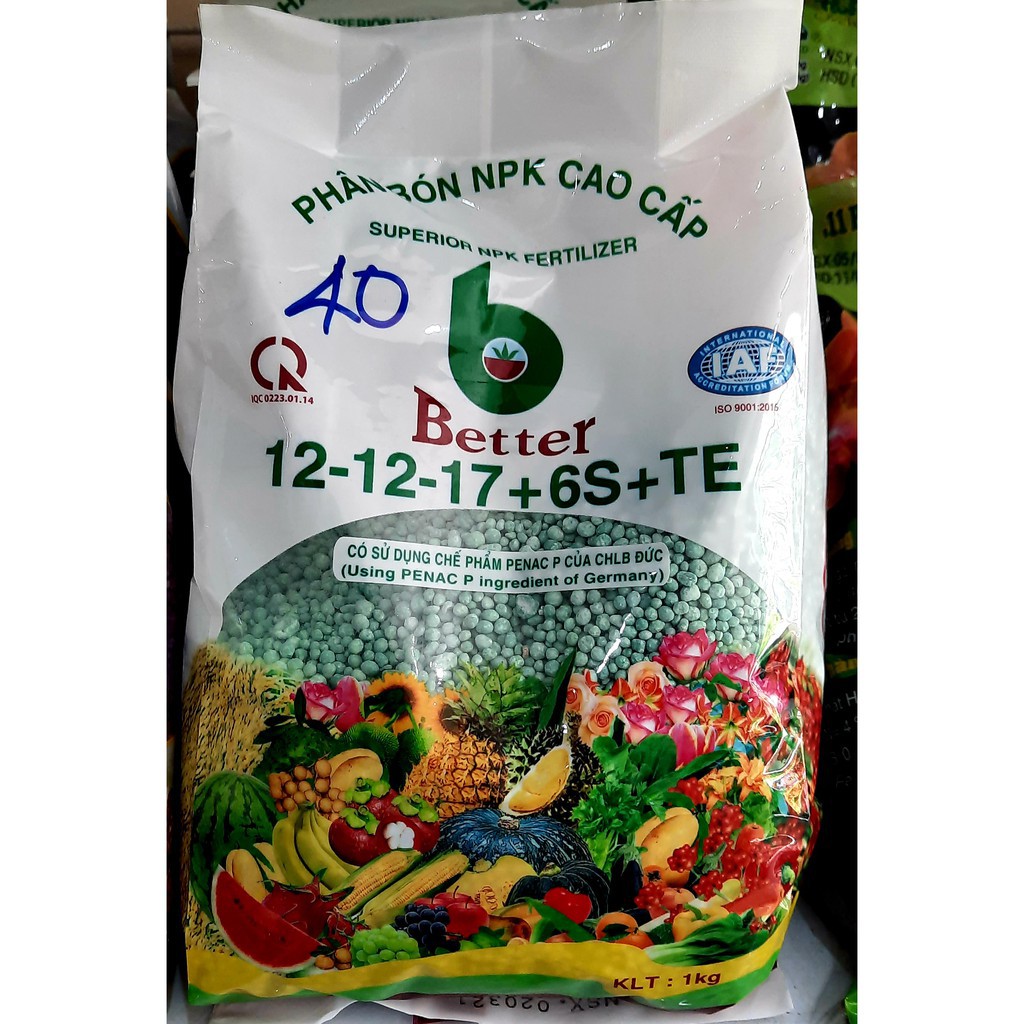 NPK 12-12-17-6S+TE Better Xanh 1kg - Phân bón gốc cho cây ăn trái và rau màu