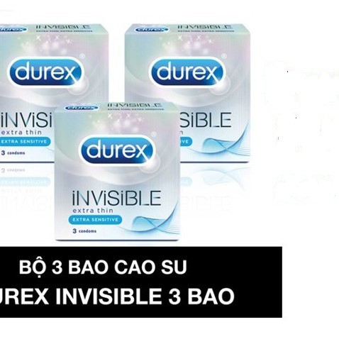 Bộ 3 hộp bcs ÔM SÁT SIÊU MỎNG Durex Invisible - 3 cái