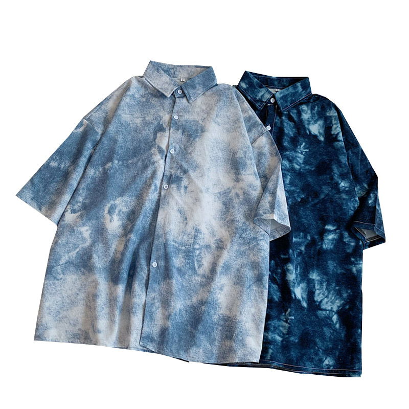 Áo sơ mi IELGY tay ngắn họa tiết màu loang thời trang harajuku cá tính