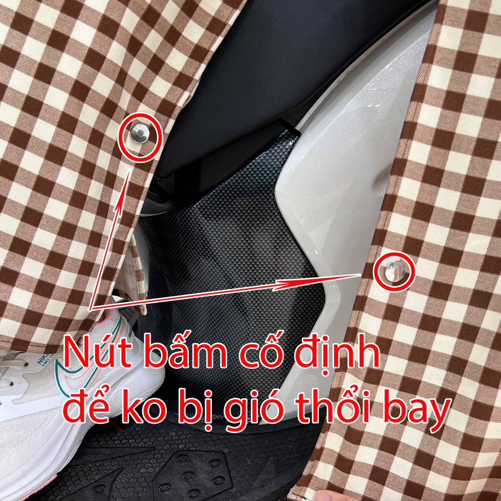 Váy chống nắng loại xẻ tà chất liệu mềm mại có túi tiện lợi xòe to dài cố định bằng miếng dán kết hợp nút bấm