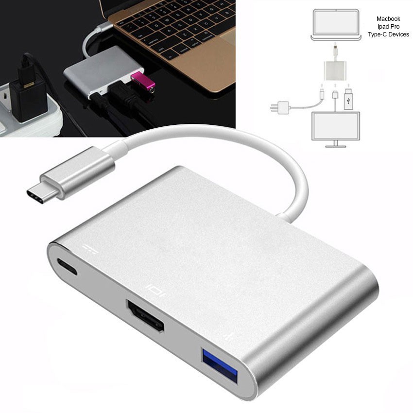 Cáp chuyển đổi đầu USB Type C sang HDMI Chất lượng 4K USB và TypeC 3 trong 1 cho Macbook iPad Chammart
