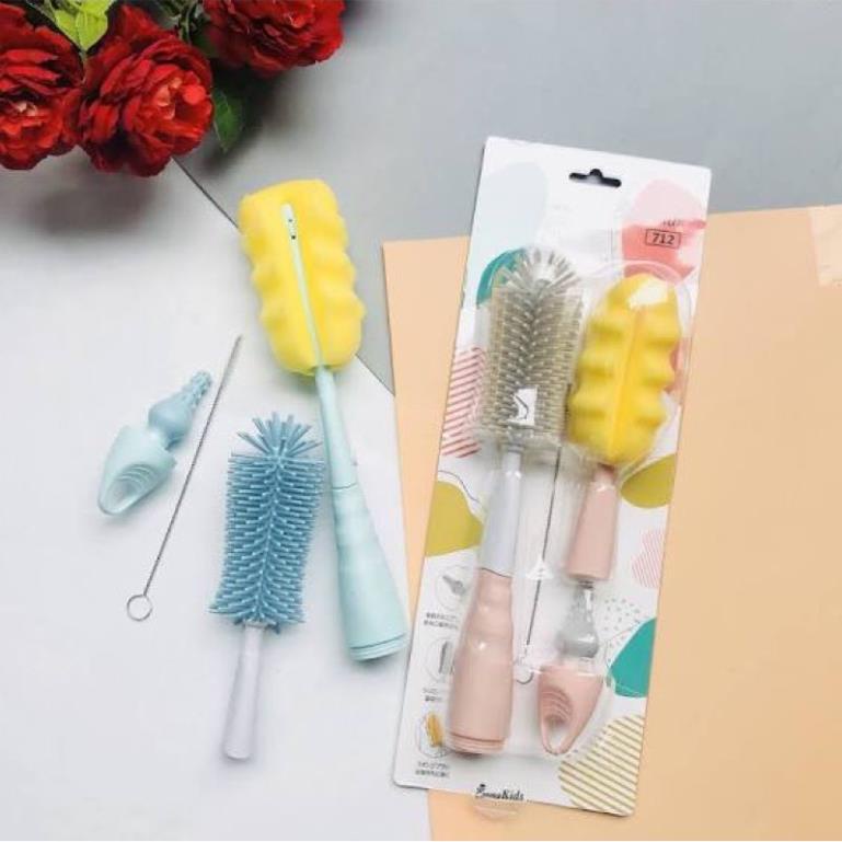 Set cọ rửa bình sữa silicon 4 chi tiết đa năng EMMA KIDS