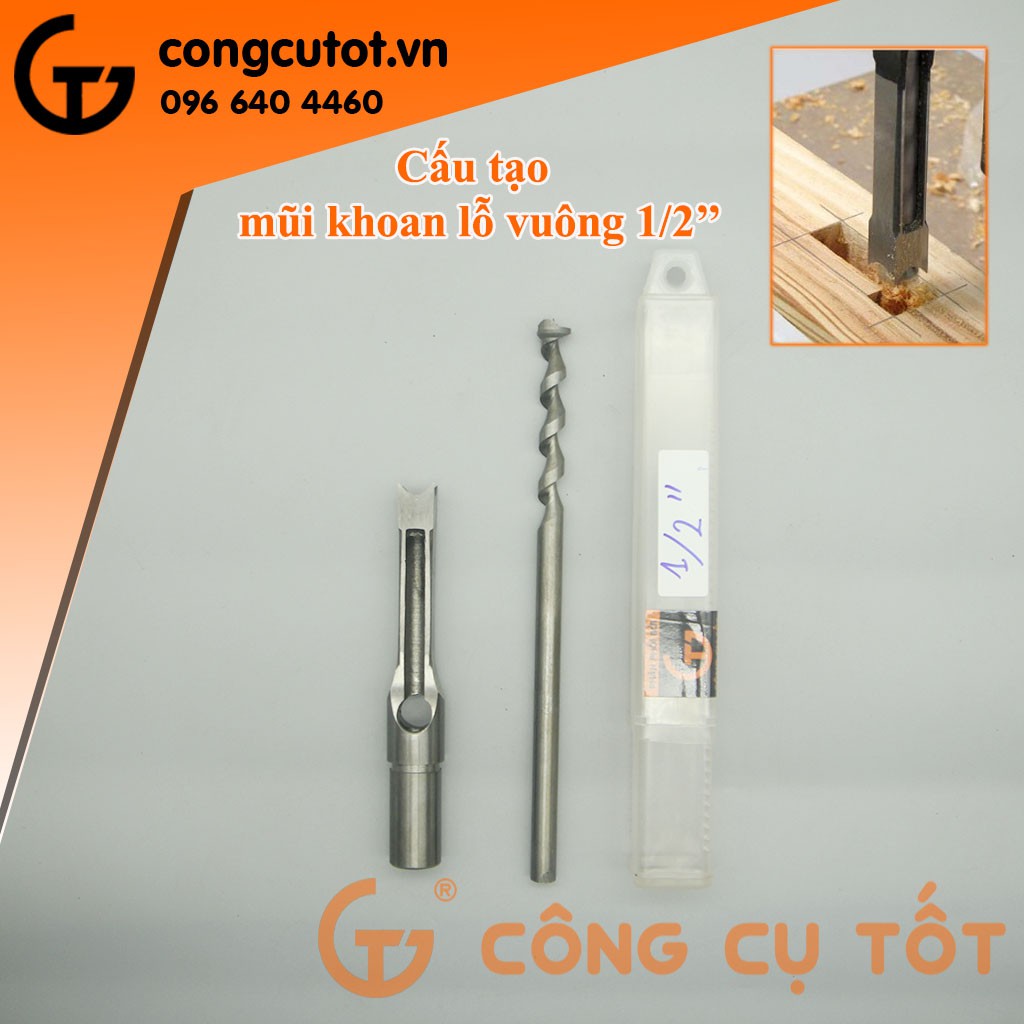 Mũi khoan gỗ lỗ vuông tạo mộng trên gỗ 1/2inch
