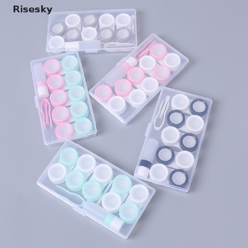 Set 5 Cặp Hộp Đựng Kính Áp Tròng Kèm Chai Và Nhíp Gắp Tiện Dụng