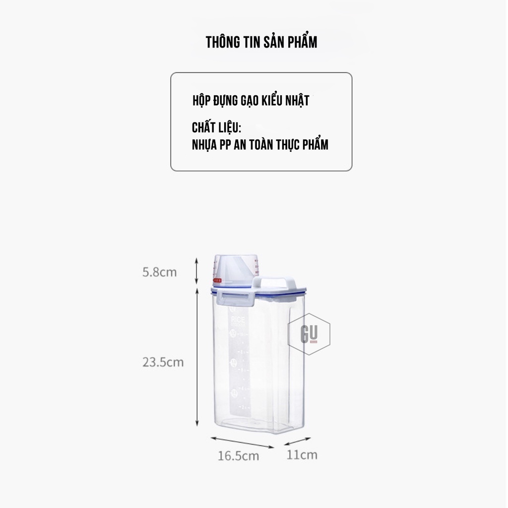 Thùng Đựng Gạo, Hộp Đựng Gạo, ngũ cốc, hạt, đồ khô kiểu Nhật 2kg