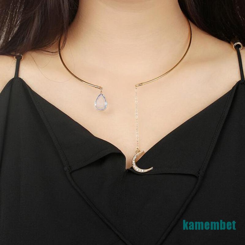 (new)Creative Moon Pendant Open Choker Elegant Crystal Cuff Collar Necklace