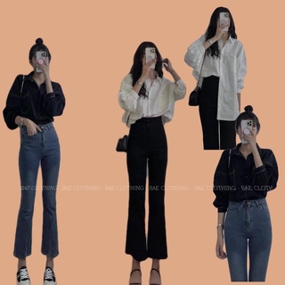 Áo sơmi tay dài kiểu viền chỉ nổi mẫu chất thô form rộng oversize thiết kế hoạ tiết viền chỉ đơn giản basic và tôn dáng