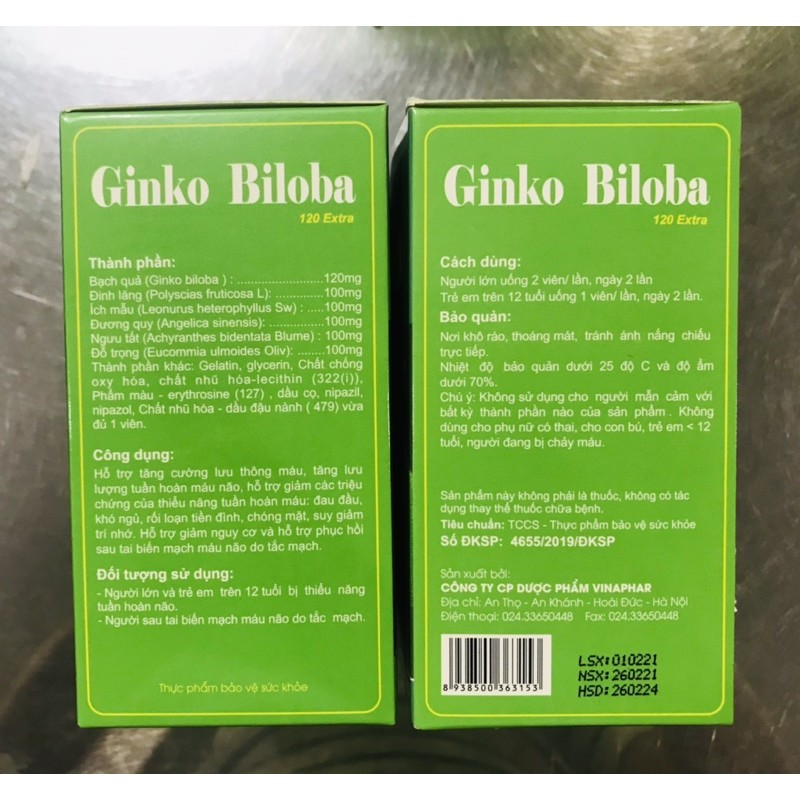 GINKGO BILOBA 120mg  -Bổ não, Hoạt huyết dưỡng não, tăng cường lưu thông máu não