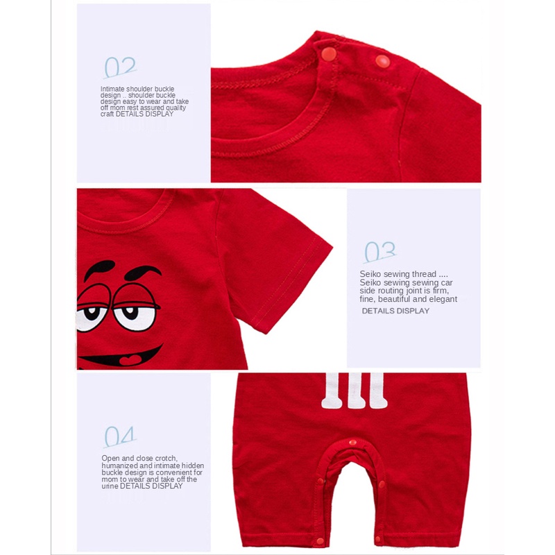 Đồ ngủ liền thân tay ngắn chất liệu cotton in họa tiết hoạt hình cho bé sơ sinh 0-24 tháng tuổi