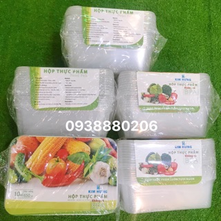 Combo 10 Hộp nhựa đựng thực phẩm, Hộp nhựa chữ nhật dùng 1 lần