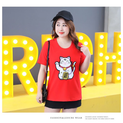 Áo thun mèo thần tài 3 màu đỏ/ đen/ trắng size M ( 42-60kg )
