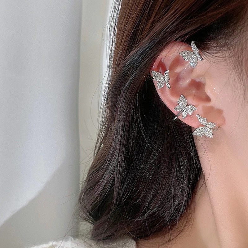 Bông Tai Dạng Móc Hình Bướm Đính Đá Zircon Lấp Lánh Thời Trang Dành Cho Nữ