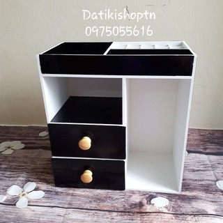 Tủ mini đựng mỹ phẩm màu đen núm gỗ nhạt