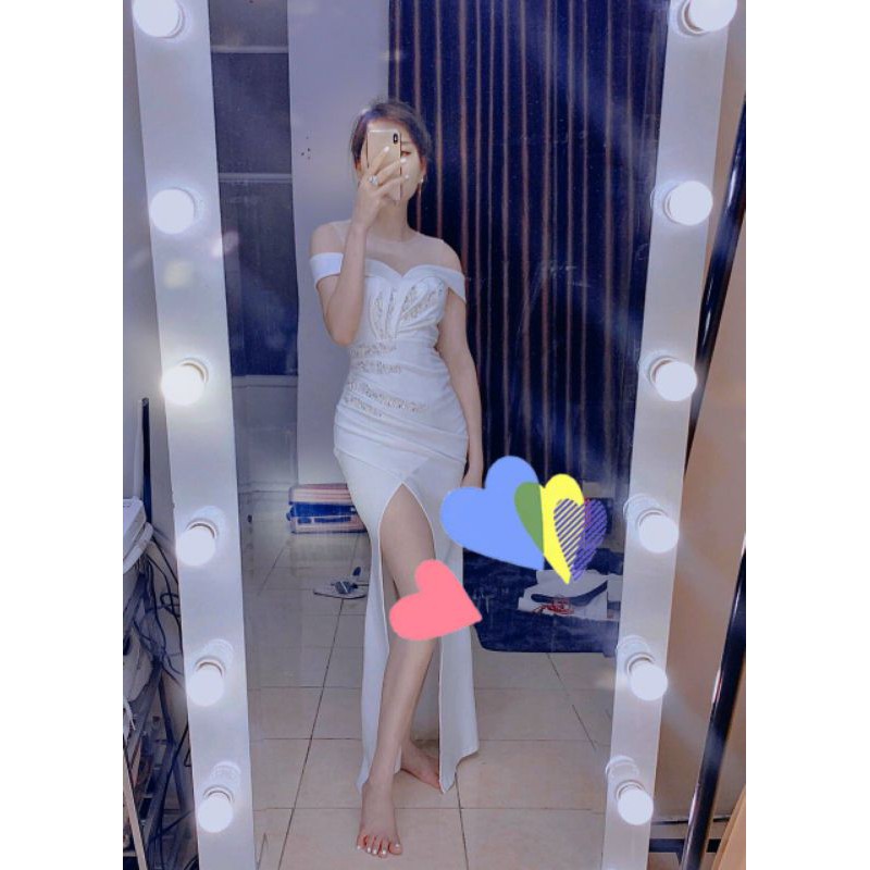 Đầm dạ hội rớt vai kèm ảnh thật tặng hoa tai thời trang xinh xắn | BigBuy360 - bigbuy360.vn