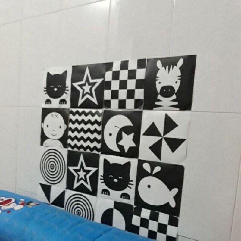 Bộ 6 thẻ dán tường KÍCH THÍCH THỊ GIÁC cho bé sơ sinh giúp bé phát triển toàn diện