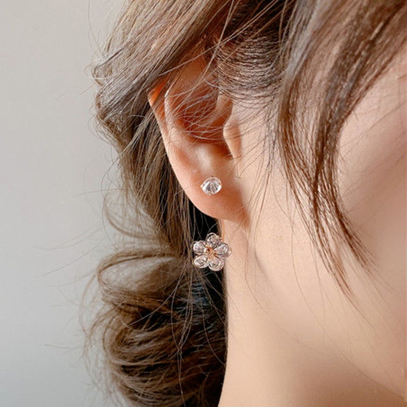 Khuyên tai hình cánh hoa đính đá zircon phong cách Hàn Quốc sang trọng thời trang cho nữ