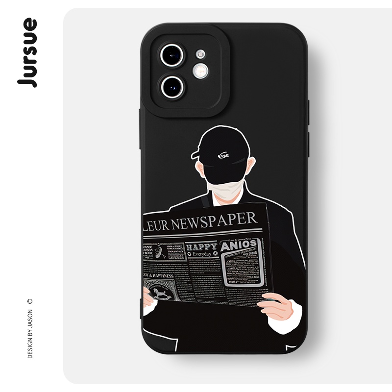 Ốp điện thoại JURSUE hoạt hình cặp đôi dễ thương đẹp nam nữ chống bẩn đen Cho iPhone 14 13 12 11 Pro Max SE 2020 X XR XS 8 7 ip 6S 6 Plus kute XYH745